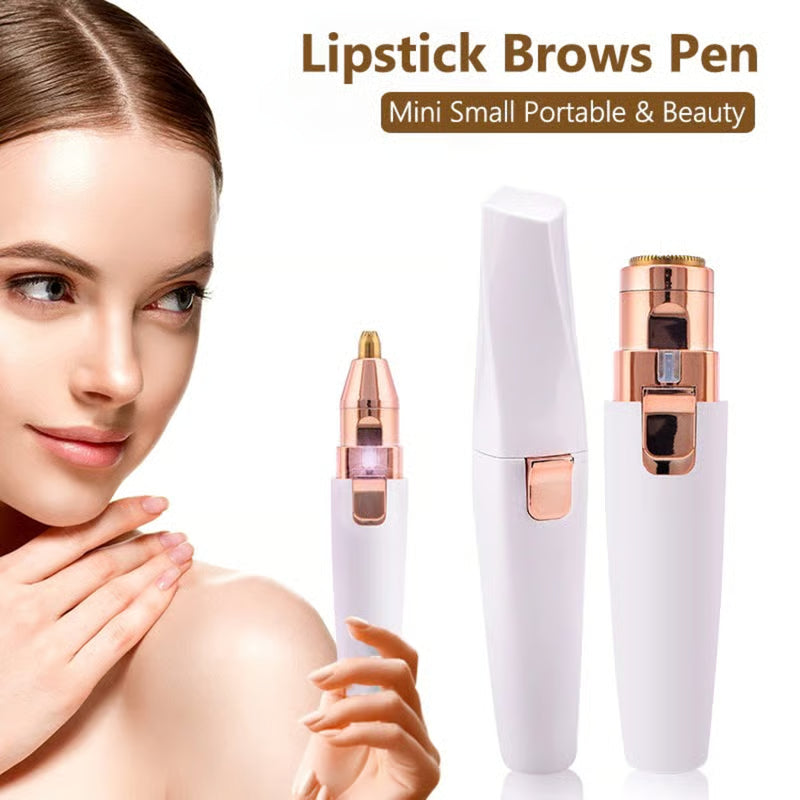 Eyebrow Trimmer for Women, 2 in 1 Rechargeable Facial Hair Remover For Women with Replaceable Heads, Professional Painless Personal Hair Removal Razor with Indicator Lights