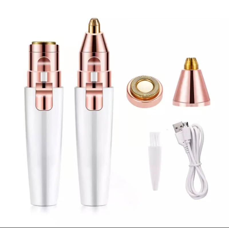 Eyebrow Trimmer for Women, 2 in 1 Rechargeable Facial Hair Remover For Women with Replaceable Heads, Professional Painless Personal Hair Removal Razor with Indicator Lights